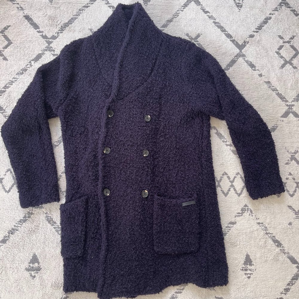 Unique Scotch & Soda Knitted Navy Double-Breasted Peacoat